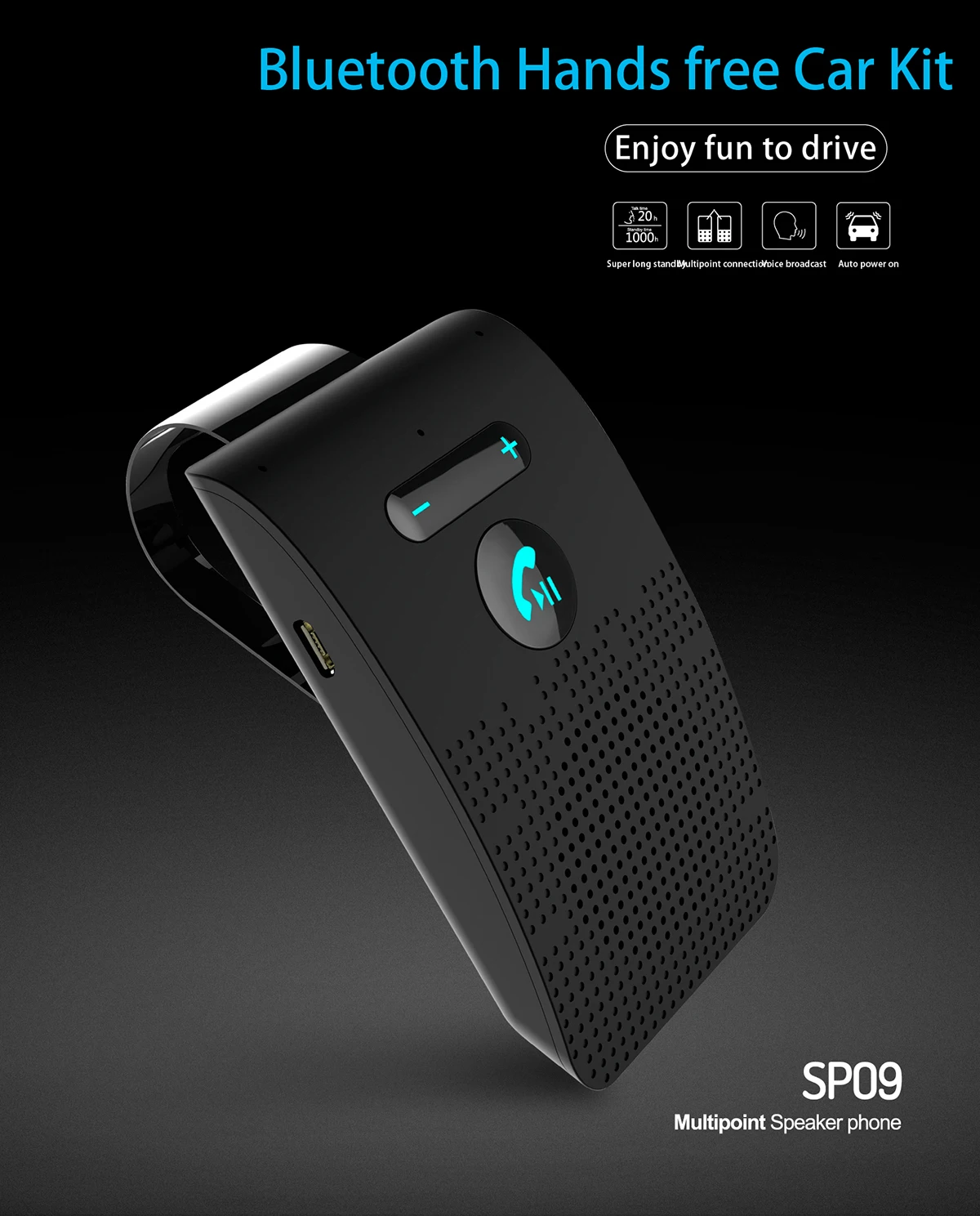 

Car bluetooth 5.0 handsfree kit sun visor wireless Speakerphone multi-point hands free speaker manos libres coche