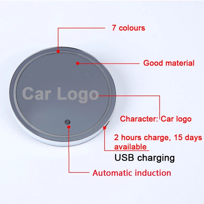 2pcs car logo led colorful water cup mat lights seat trim accessories for citroen peugeot infiniti skoda toyota decoration lamp free global shipping
