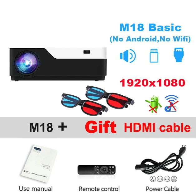 M18 Basic Vivicine M18 1920X1080 настоящий Full HD проектор, HDMI USB PC 1080p светодиодный домашний мультимедийный видеопроектор с поддержкой AC3 - Цвет: M18 Basic