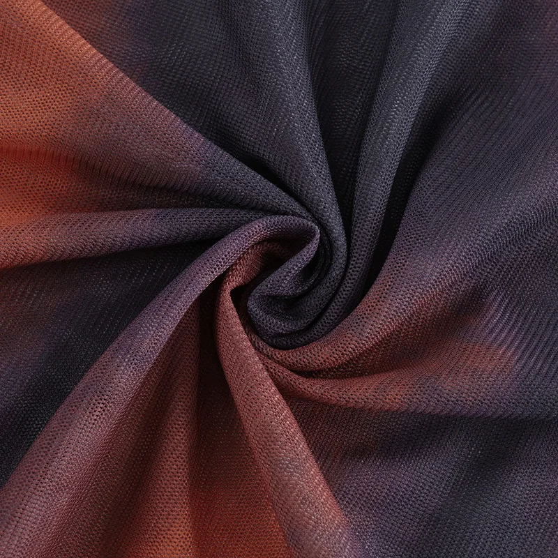 

SEASONS Tie Dye Women Mesh 2 Piece Set Long Sleeve Crop Top T Shirt High Waist Pants See Through Sheer Club Autumn ASSU82443