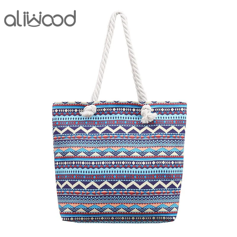 aliwood Elegant Ethnic Style Printing Women Handbags Large Capacity Casual Tote Shopping Bags Female Shoulder Bags High Quality