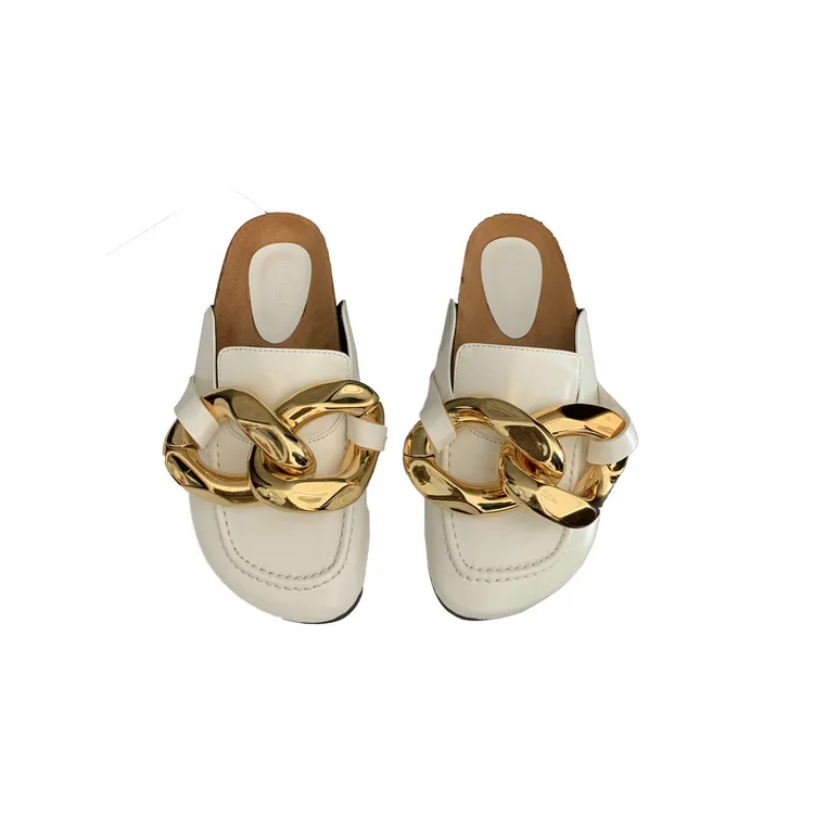 

metal chain half slippers for women's wear