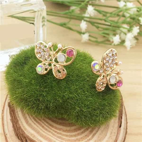 

2020 New Fashion Vintage Jewelry Imitation Crystal Colorful Rhinestone Gold Butterfly Pearl Crystal Stud Earrings For Women