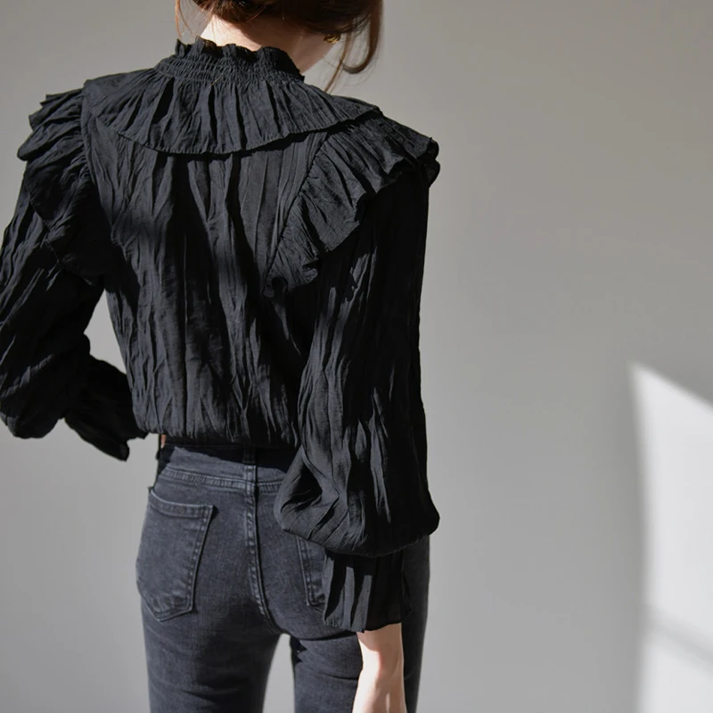 Женская рубашка с V-образным вырезом однотонная блузка весна-осень 2021 корейские