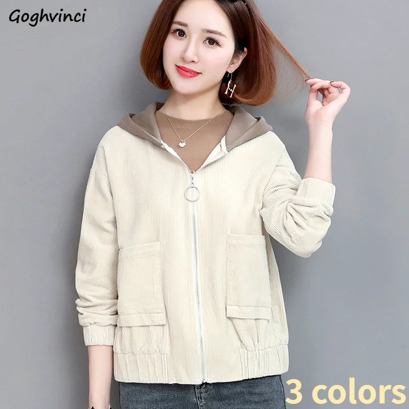 

Женские базовые вельветовые весенние куртки в стиле пэчворк на молнии с капюшоном свободные женские универсальные куртки большого размера...