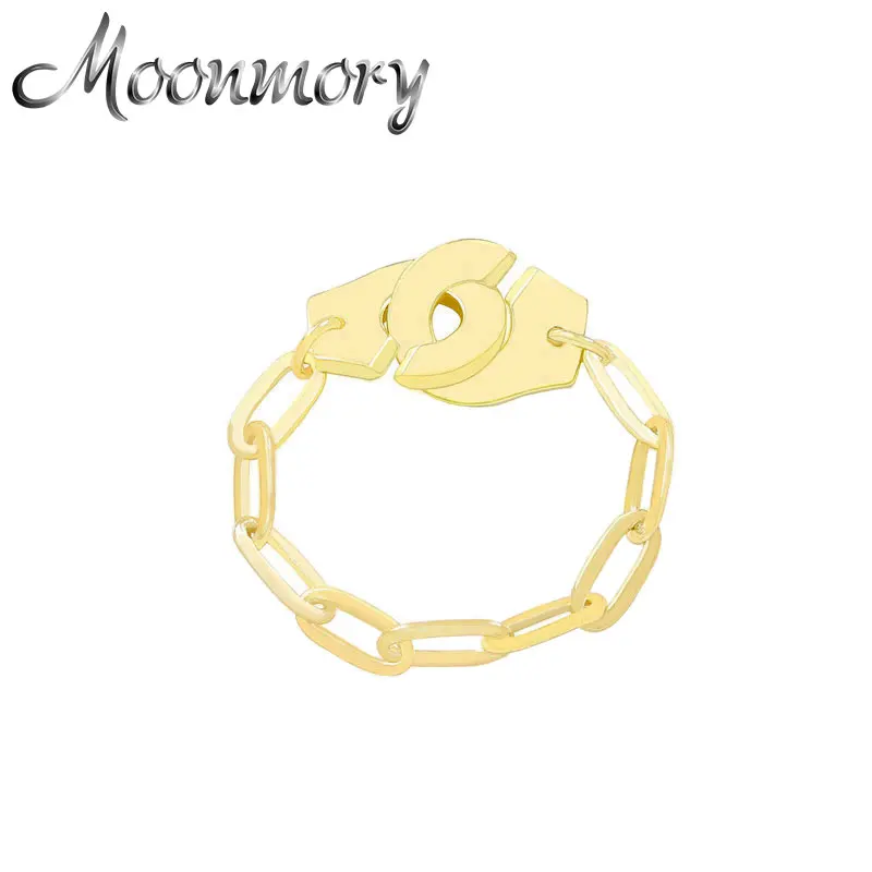 Moonmory 925 Sterling Silver Handcuff Ring White Paper Clip Chain Fashion Dating Jewelry Couple Rings Christmas Gifts Menottes
