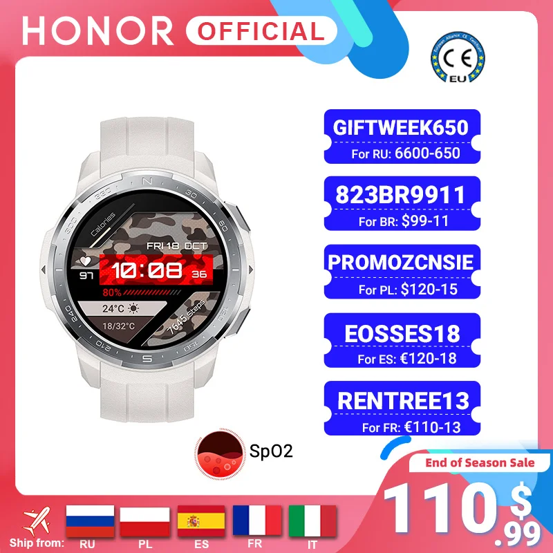 Promo New Global Version Honor Watch GS Pro Smart Watch 1.39” AMOLED Display Heart Rate Monitoring Blood Oxygen Bluetooth Calls 5ATM