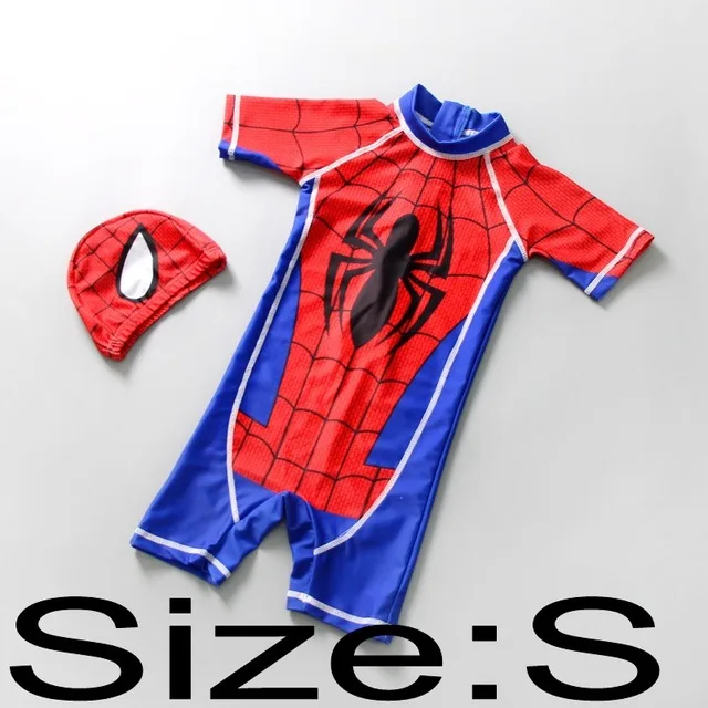 Spider S Купальный костюм для маленьких мальчиков с изображением Человека-паука+ шапочка, комплект из 2 предметов одежда для купания для маленьких детей, цельный купальный костюм - Цвет: Spider S