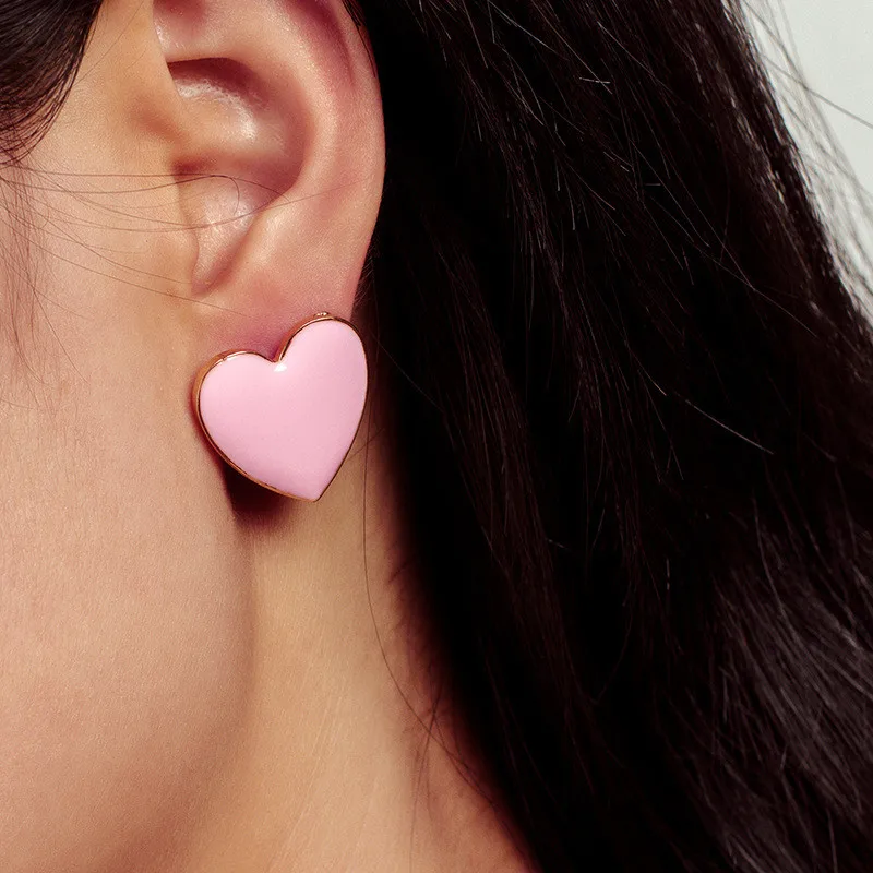 Dripping Oil Heart Shape Cute Stud Earrings for Women Simple Multi Colors Sweet Earring Female Metal Jewelry Chic New Wholesale | Украшения