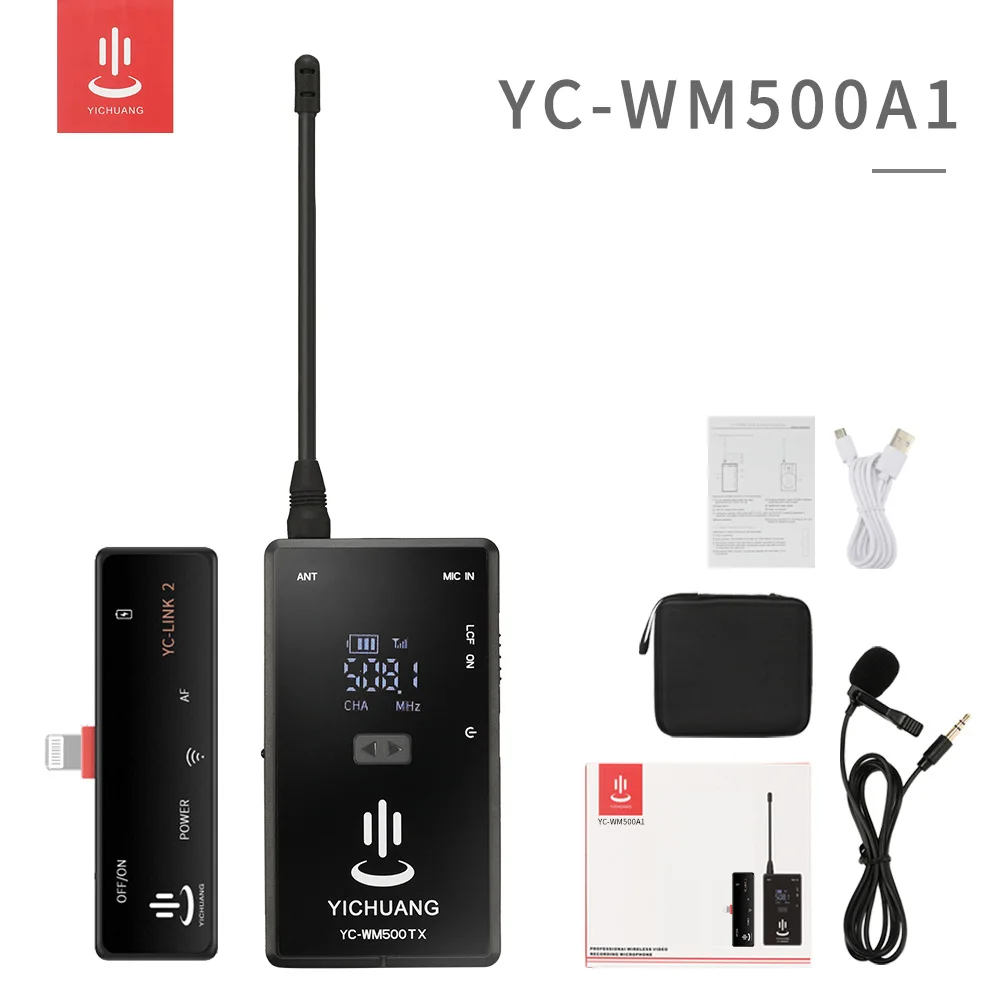 

YC-WM500A1 20-Channel UHF Wireless Lavalier Lapel video Microphone System with Transmitter, Mini Lapel Mic & Portable Receiver