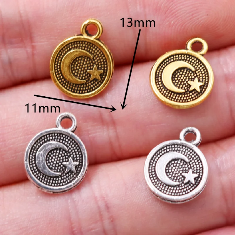 30 шт. Мини Накладной Луной и звездами турецким флагом подвески с мусульманское