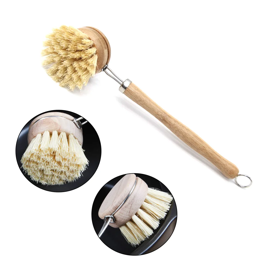 

Long Handle Pan Brush Wooden Kitchen Pot Brushing Tool Bowl Washing Household Cleaning Brush Kitchen Cleaning Tools