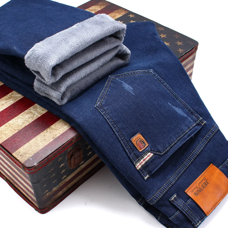 Зимние джинсы мужские теплые из флиса с махровым подкладом 2019 однотонные