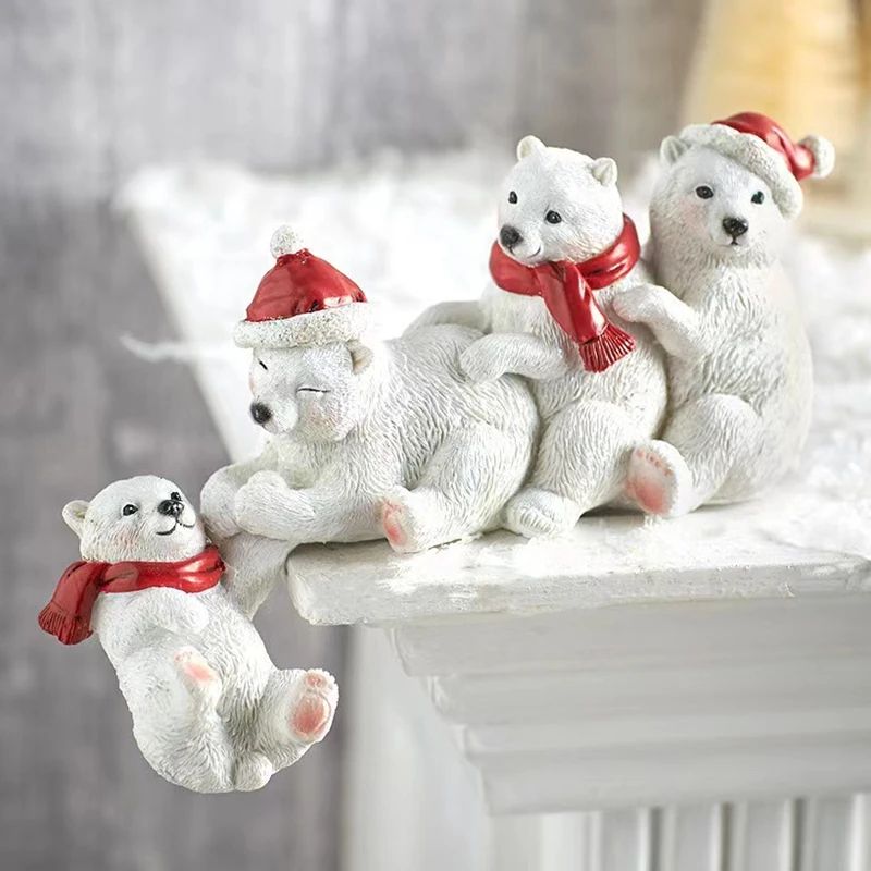 Desktop Ornaments Cute Polar Bear Black Bear Santa Ornament Living Room Decoration Resin Crafts