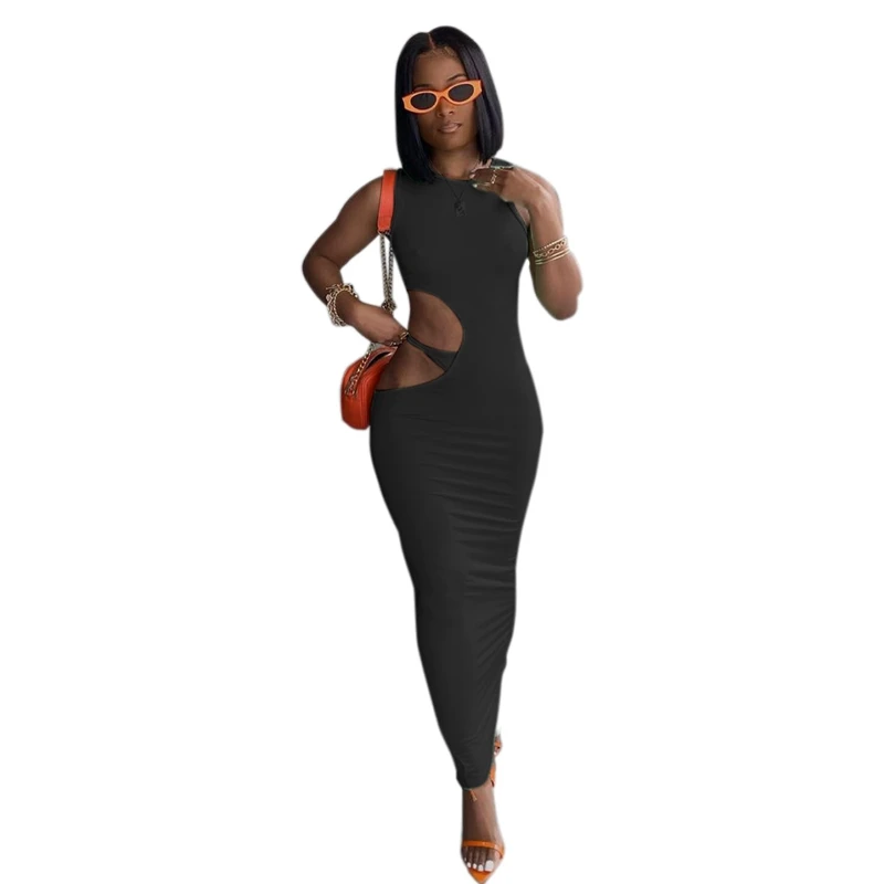 

Sexy Summer Vacation Dress for Women Sleeveless Bodycon Birthday Outfits Hollow Out Night Club Wear Long Maxi Dresses