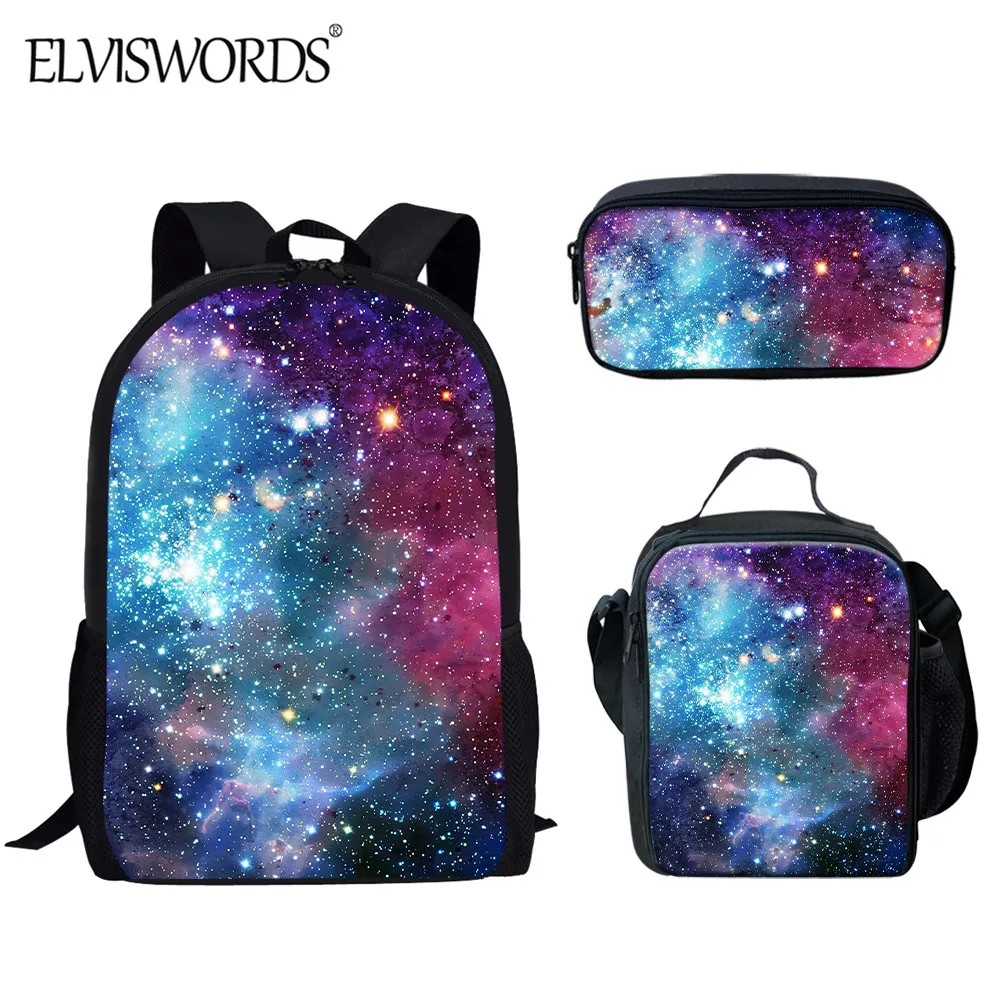 

Набор школьных сумок ELVISWORDS с великолепным галактическим принтом для детей, 3 предмета, рюкзак 15 дюймов для учеников начальной школы, 2020