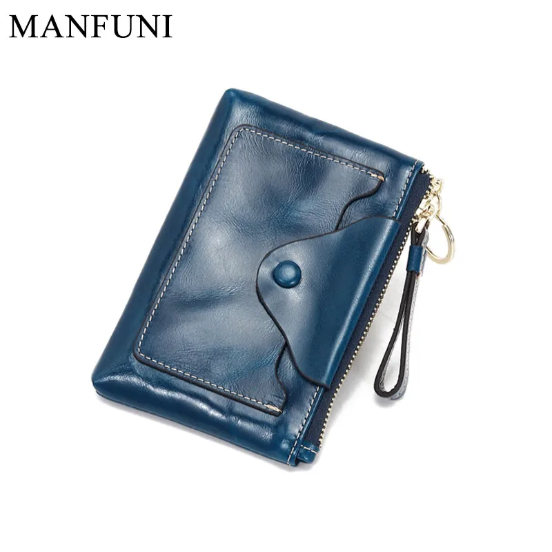 

Кошелек женский из натуральной кожи, компактный кошелек с отделением для монет, на молнии, синего цвета, 2020