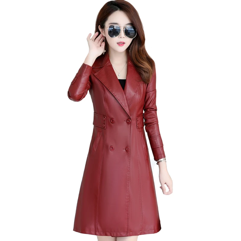 

Autumn Winter Long Faux Leather Jacket Women Casual Slim Leather Long Coat Plus Cotton Thick Women Windbreaker