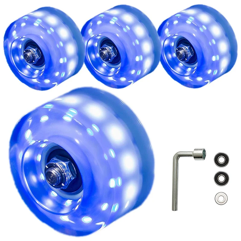 

4 Pack Light Up Luminous Wheels Colored Wheels Double Row Skating and Skateboard Accessories with Bearings 32mm x 58mm