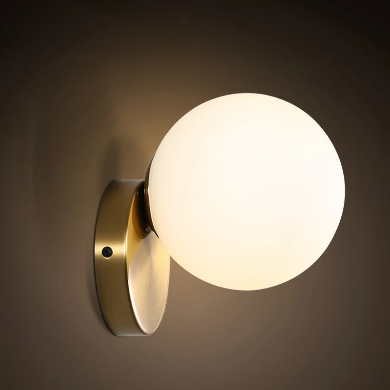 

AC85-265V Milk White Ball Glass Ball Lampshade Modern Ultra-simple Glass Wall Lamp Passage Corridor Bedroom Bedside Lamp