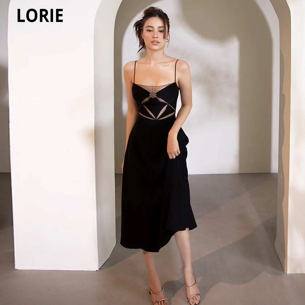

2022 Modern Black Spaghetti Strap Evening Dresses Boat Neck Formal Women Party Prom Gowns Dress Robe De Soiree Vestidos De Festa