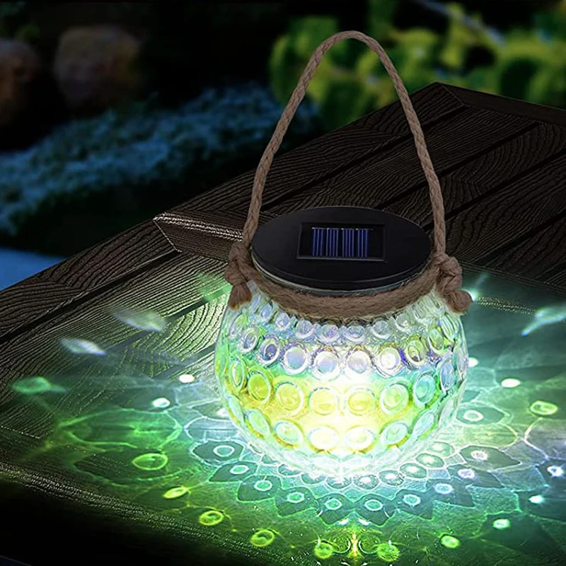 

Outdoor Decorative Solar Courtyard Lamp LED Cracked Mason Bottle Hanging Light Holiday Layout Creative Garden Decor Jar Lamp