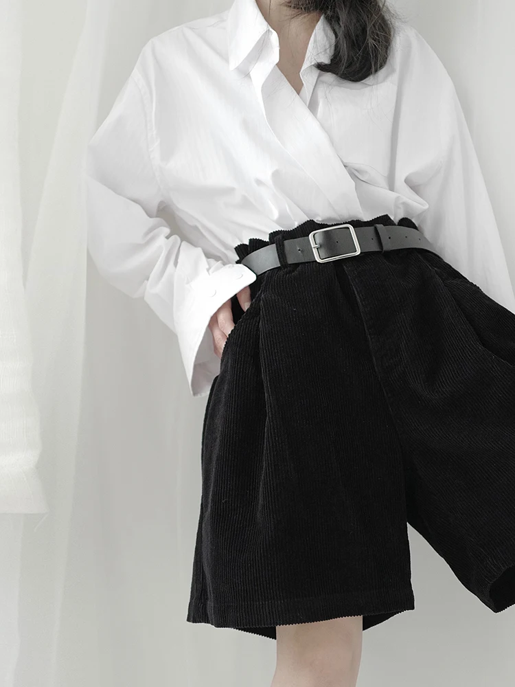 Женские вельветовые брюки Yamamoto темно-синие с высокой талией в японском стиле на