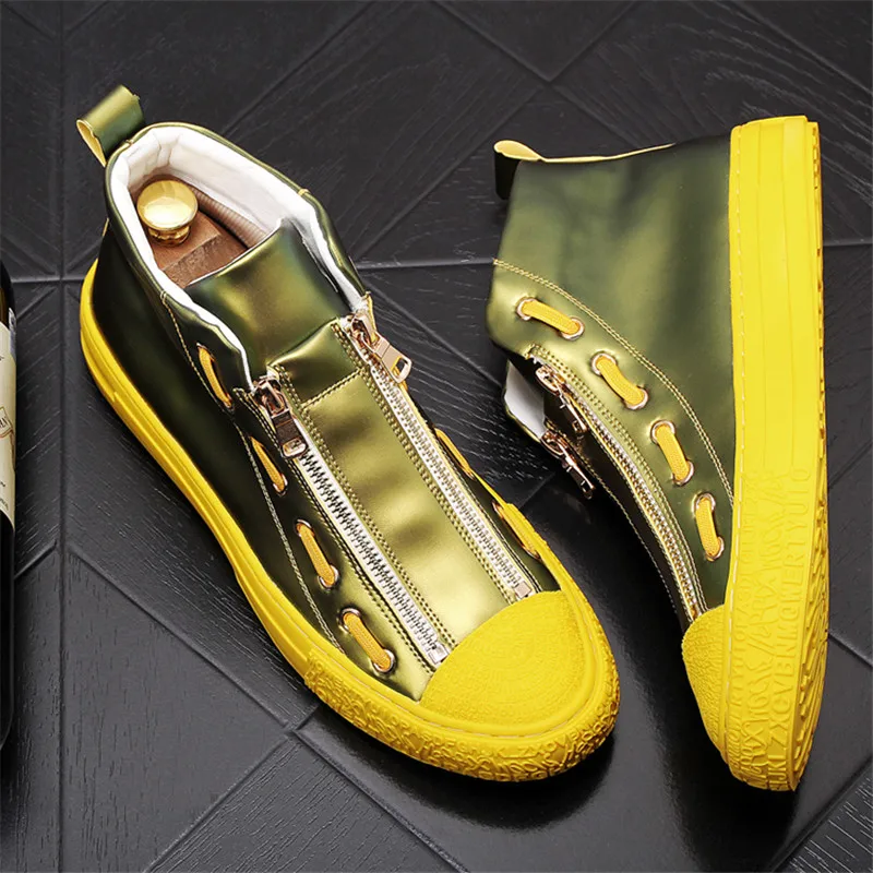 

Dazzle Color High Top Men Casual Loafers Zip Slip On Punk Hip Hop Web Celebrity Board Shoes Chaussure Homme