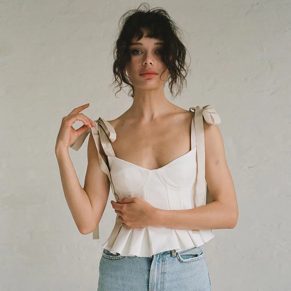 

Women Ruffles Tank Top 2021 Summer Y2k Chic Crop Top Sexy Club Party Tops Backless Street Camisole Female Clothing Tanks