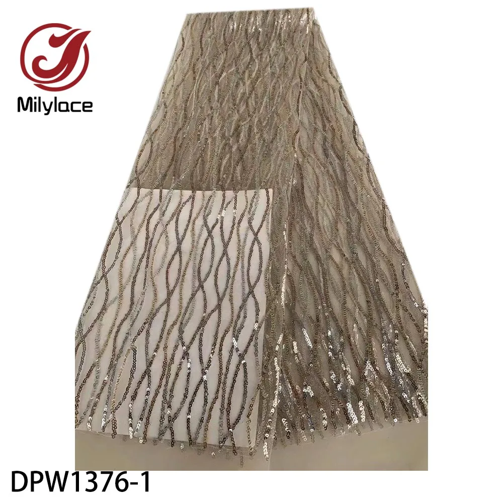 

Newest Popular Design African French Lace Sequins Embroidered Mesh Tulle Lace Fabric High Quality Lace Fabric for Dress DPW1376