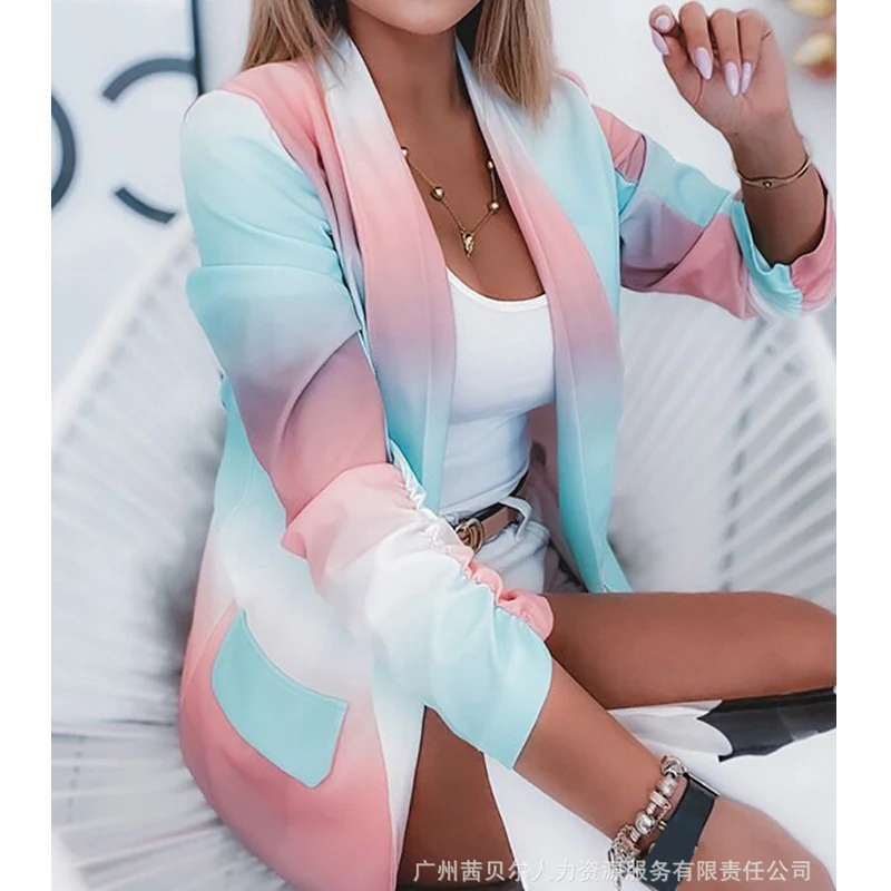 

Mandylandy Contrast Color Lapels Coats Blazers Women Long Sleeve Suit Coat Jackets Autumn Slim Single Button Suits Coats Outwear