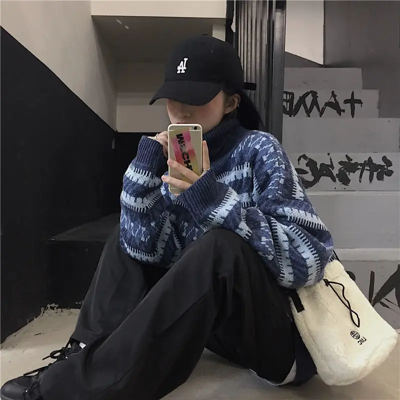 

Autumn and Winter Turtleneck Thick Sweater Women's Loose Pullover Sweater Woman Sweaters Femme Chandails Pull Hiver