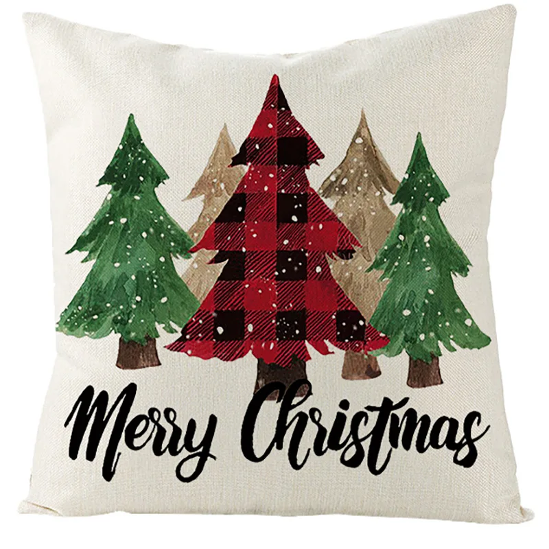 

WUYI Christmas Decoration Cushion Cover Cartoon Snowman Santa Cushion Cover Christmas Tree Pillow Case Linen Pillow Home Decor