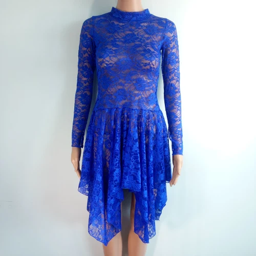 Royal Blue Дамы Девушки Кружева Лирический танцевальный костюм 15 цветов сценические костюмы для выступления танцевальная одежда(только кружевное платье - Цвет: Royal Blue