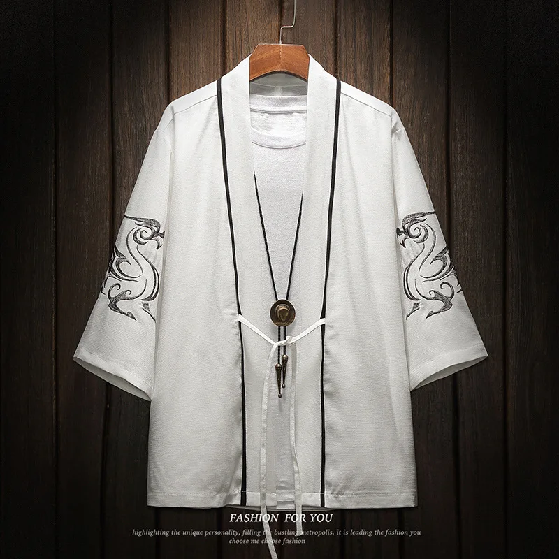 Летняя Новинка для мужчин Haori одежда Винтаж Китайский дракон солнцезащитный крем классический кардиган блузка кимоно топ азиатского Аниме Косплей рубашка 5XL
