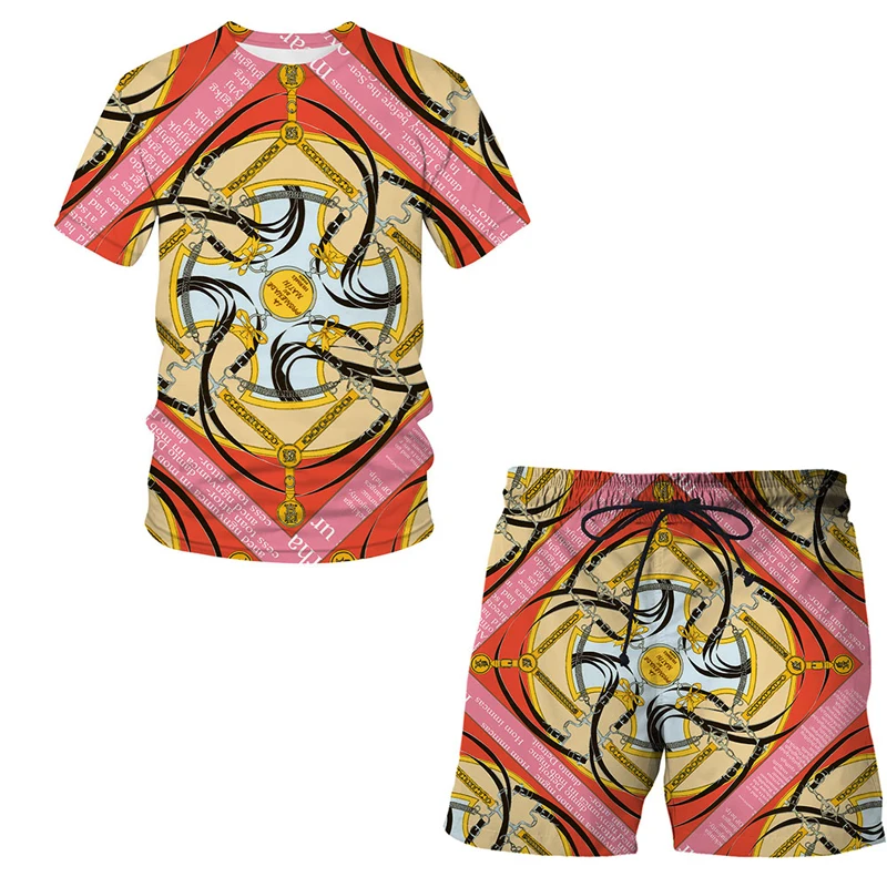 Роскошная брендовая Летняя мужская футболка с 3D принтом комплект шортами
