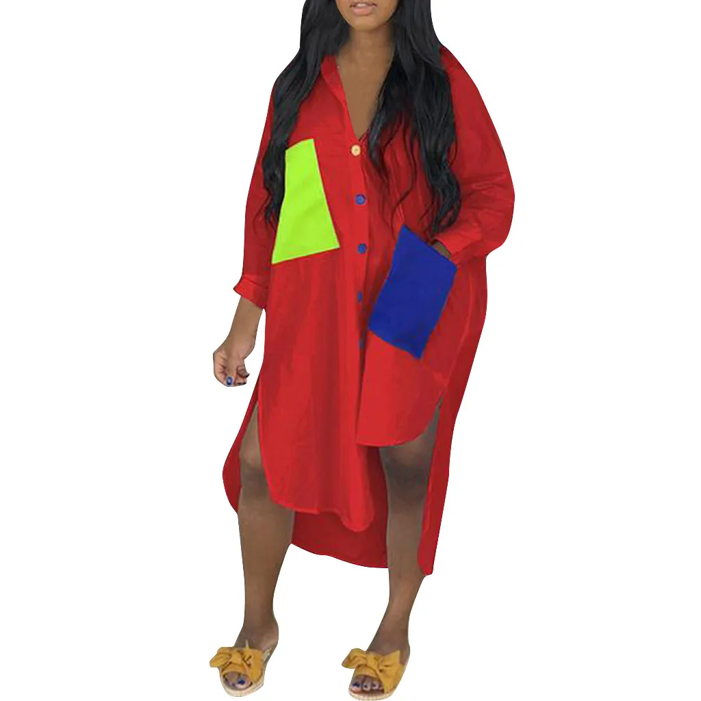 Женское асимметричное платье рубашка SAGACE свободное с отложным воротником