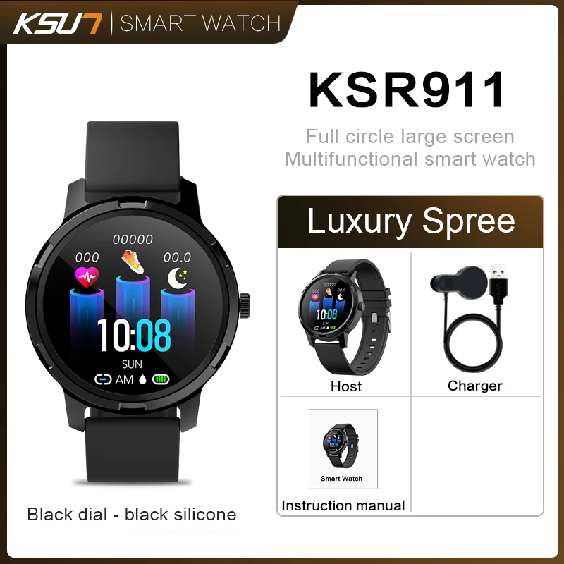 KSR911 мужские спортивные Смарт-часы с шагомером IP67 Водонепроницаемый фитнес-трекер монитор сердечного ритма женские часы Смарт-часы умный Браслет - Цвет: KSR911-B