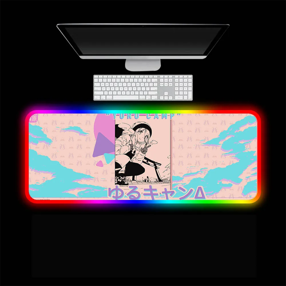 xgz anime yuru camp calendar mouse pad rgb cute girl mouse pad xxl laptop office pc gaming accessories led gaming mouse pad mat free global shipping