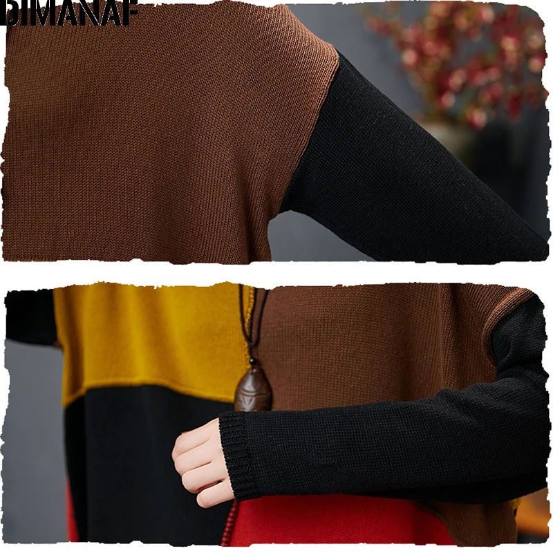 Женский винтажный свитер DIMANAF свободный трикотажный Толстый Пуловер оверсайз в