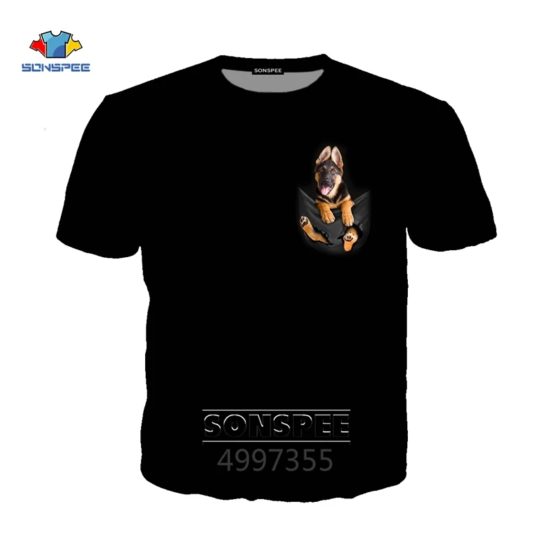 German Shepherd In Pocket Dog Pet Black Harajuku Мужская и женская футболка одежда унисекс Толстовка Футболка с коротким рукавом