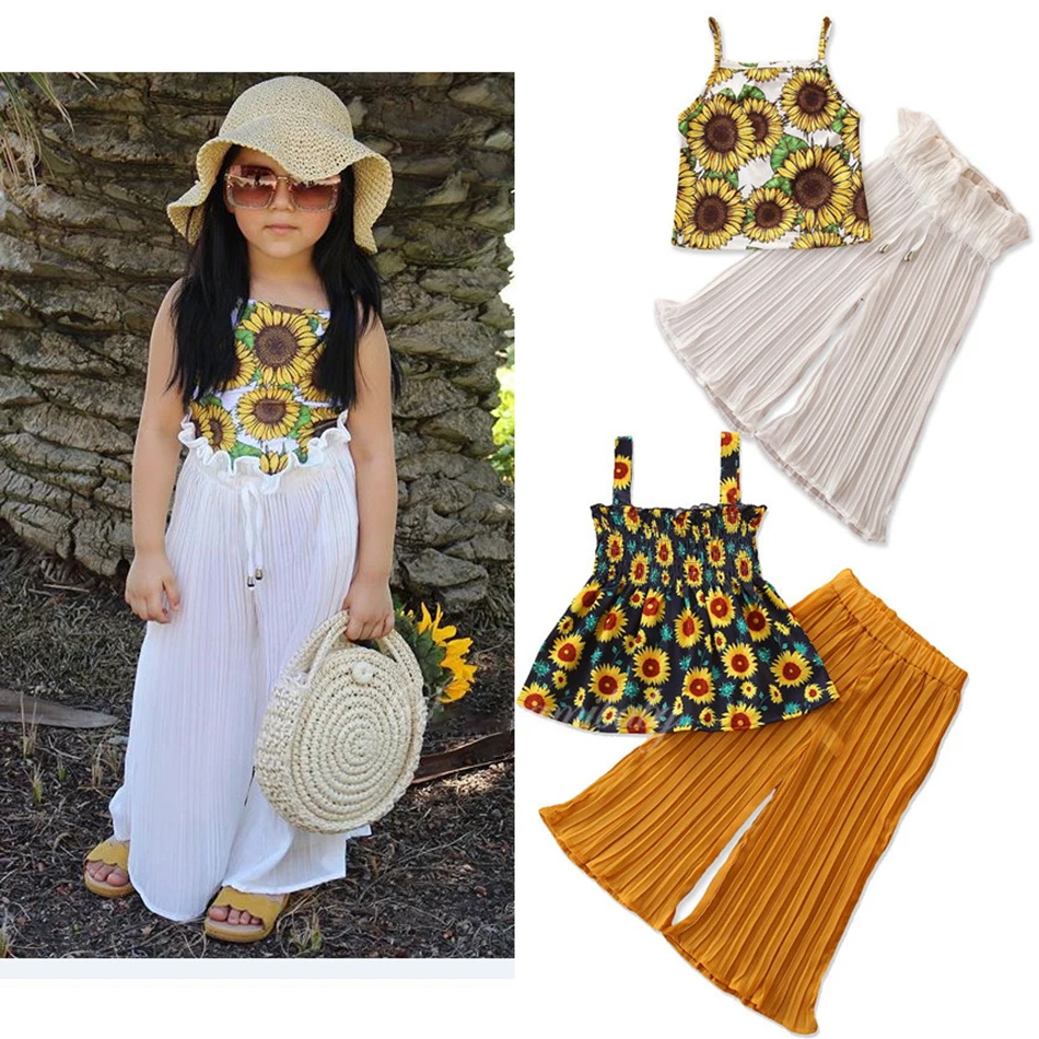 

Brand New Toddler Girls Princess Outfits Off Shoulder Bandeau Solid Tank Tops Floral Belt High Waist Pants Set Summer Clothes