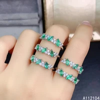 kjjeaxcmy fine jewelry 925 sterling silver inlaid natural emerald women fashion trendy adjustable gem row ring support detection