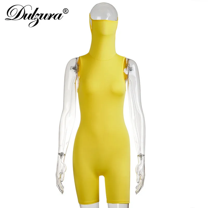 

Dulzura neon sleeveless women playsuit with mask bodycon sexy streetwear 2020 summer clothes club fitness combishort body casual