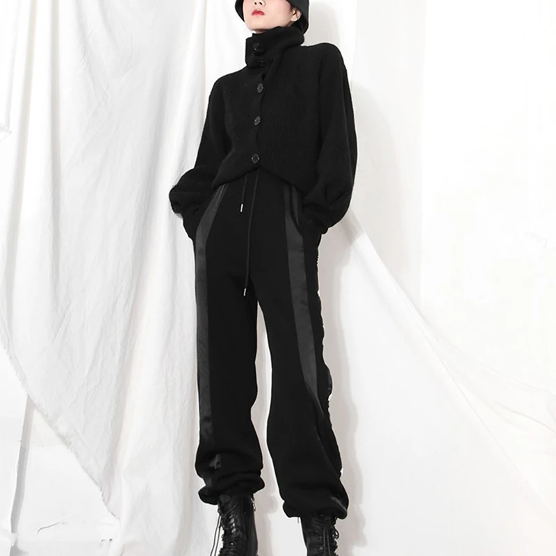 

LANMREM 2021 New Spring Women Formal Harem Pants Pockets High Waist Patchwork Female Ankle-Length Pants Denim Trousers 2A6027