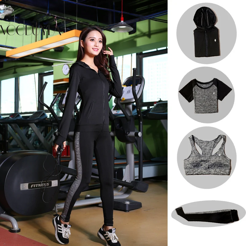 Женский комплект из 4 предметов для бега спортивный фитнес удобные беговые