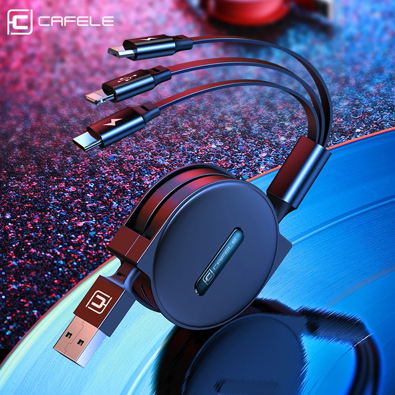 Cafele 3 в 1 Выдвижной USB кабель для iPhone Micro Type C плоский Быстрая зарядка + C|Кабели
