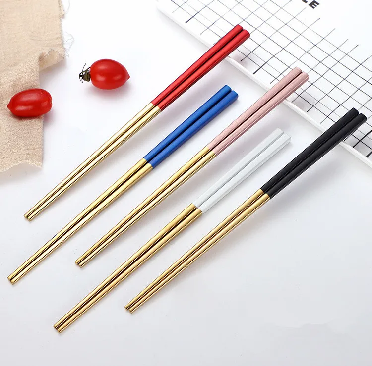 

5Pair Chopsticks Stainless Steel Titanize Chinese Gold chopsitcks Set Chop Sticks Set Used For Sushi Dinnerware QA 143