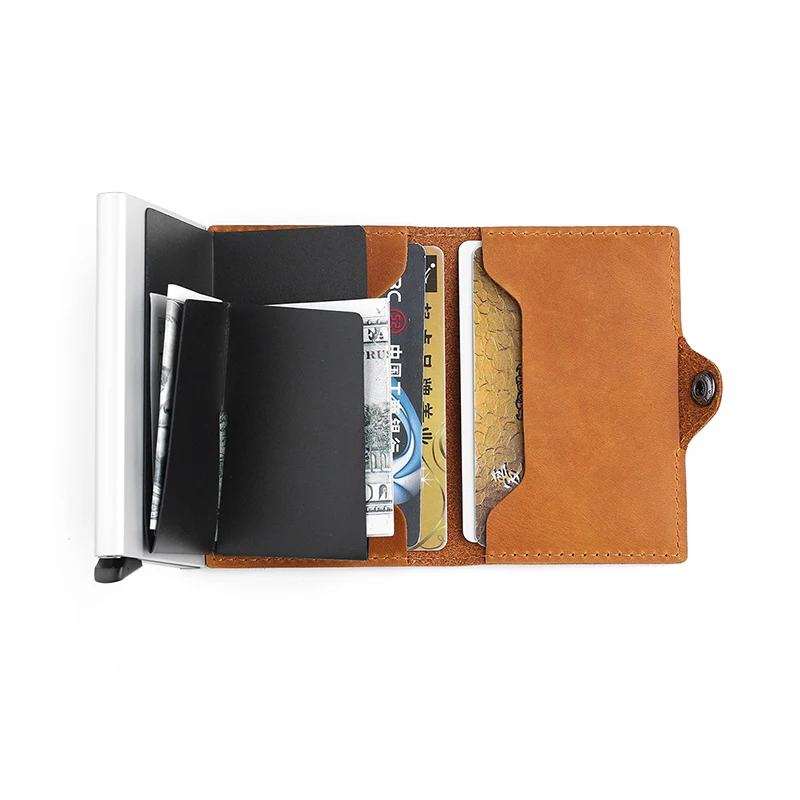 Case Protection Business  Leather Anti Bank Card Holder Slim Mini id Credit Cardholder Pop Up Security Wallet Creditcard Purse