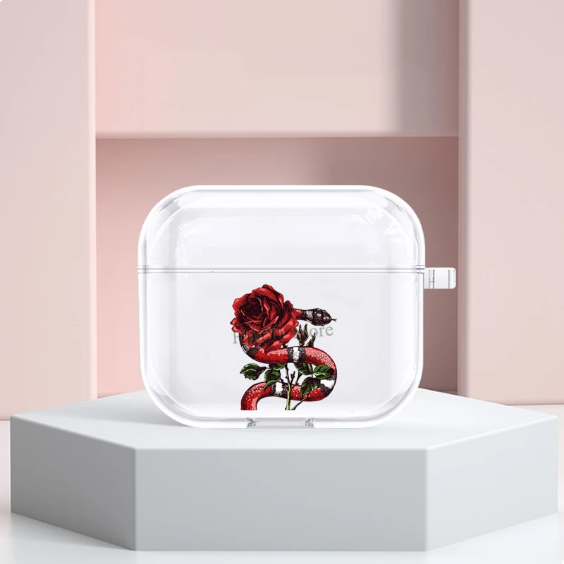 

Floral Snake AirPods Red Snake TPU Case For Apple Airpods 3 Cover Protective Earphone Case For Airpods Pro 2/1 Cover